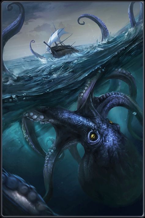 The Kraken Art, Fantasy Sea Art, Sea Monster Tattoo, Deep Sea Monsters, Sea Monster Art, Ocean Monsters, Kraken Tattoo, Sea Beast, Kraken Art