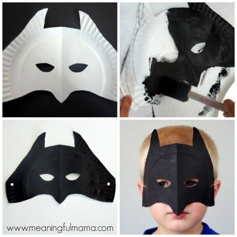 Superhero Paper Plate Masks                                                                                                                                                     More Batman Mask Template, Batman Crafts, Superhero Camp, Super Hero Activities, Batman Costume For Kids, Paper Plate Masks, Superhero Vbs, Batman Diy, Hero Crafts