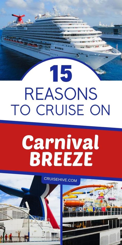 If you're thinking about a cruise vacation with Carnival Cruise Line then read these reasons to choose the Carnival Breeze ship. via @cruisehive Carnival Breeze Cruise, Cruise Spa, Cruise Checklist, Carnival Cruise Tips, Transatlantic Cruise, Cruise Secrets, Carnival Breeze, Carribean Cruise, Ship Cruise