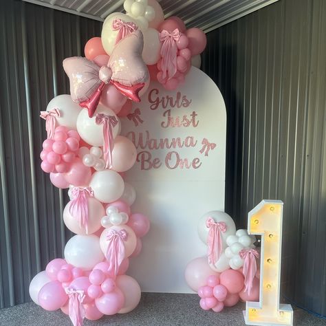 ✨ Girls just wanna have fun and be one! ✨ Thrilled to celebrate this special first birthday with an adorable setup featuring all these charming handmade bows! 🎀 Big shoutout to @amillz_18 for letting us be part of this beautiful celebration for your little princess! 💕✨ #firstbirthday #birthdayparty #girlsjustwannabeone🎀 #babygirl #birthdaygirl #buffalo #buffalony #wnyballoons #716balloons #balloonsofbuffalo #buffaloballoons #buffalobirthdayparty #firstbirthdayparty 1 Year Birthday Party Ideas Spring, Babygirl First Birthday Themes, First Birthday Baby Girl Ideas, Birthday Ideas For Baby Girl 1st, Baby Girl Theme Birthday Party, One Bday Party Ideas Girl, 1st Birthday Girl Food Ideas, First Birthday Girl Themes Decoration, Girl 1st Birthday Party Themes