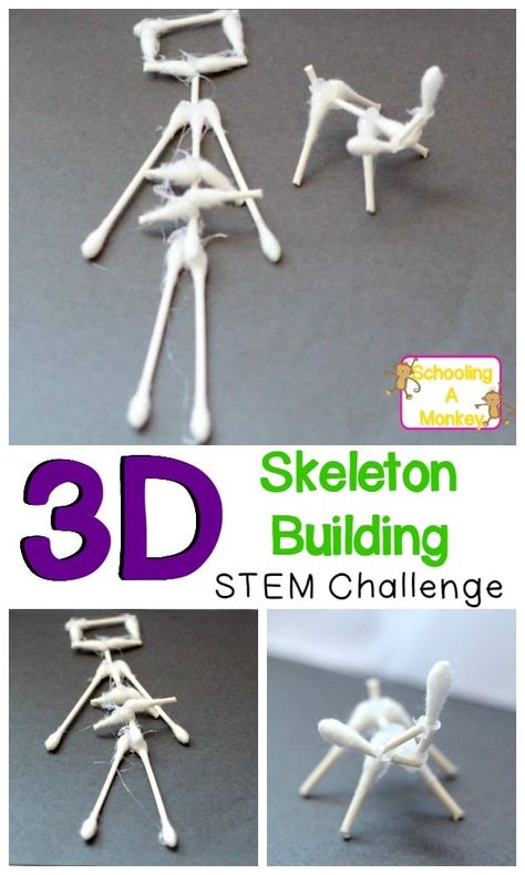 Build a Cotton Swab Skeleton STEM Activity Stem Crafts For Kids, Simple Stem Challenges, Halloween Stem Activities, Stem Bins, Stem Activities Preschool, Elementary Stem Activities, Halloween Stem, Stem Classes, Stem Elementary