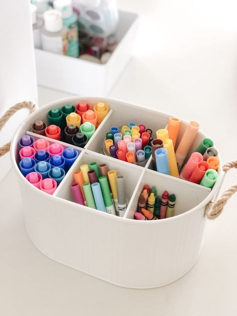 How to Organize a Craft Station For Kids Like a Pro Kids Art Organization Storage, Kids Craft Table Organization, Crayon And Marker Organization, Kids Art Supplies Organization, Toddler Arts And Crafts Organization, Kids Arts And Crafts Organization, Kids Art Storage Ideas, Coloring Station For Kids, Craft Station For Kids