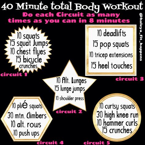 40 Minute Total Body Workout. https://instagram.com/haleya_fit_happens/ Spartan Sprint, Halloween Workout, Amrap Workout, Korean Beauty Routine, Total Workout, Bicycle Crunches, Circuit Workout, Circuit Training, Workout Plans