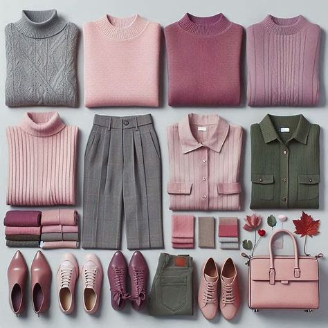 Cool Summer Color Palette Fall Outfits, Soft Autumn Pink Outfit, Dusty Rose Outfit Color Combos, Muted Autumn Color Palette Outfits, Soft Summer Winter Wardrobe, Soft Summer Outfits Inspiration Style, Soft Summer Autumn Outfits, Soft Classic Pants, Soft Autumn Winter Outfits