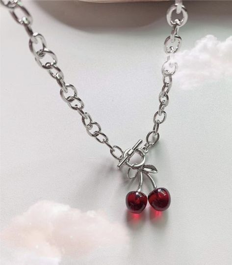 Red Glass Cherry Choker Necklace Chokers Aesthetic, Emo Valentine's Day Choker Necklace, Gothic Choker Jewelry For Valentine's Day, Cherry Choker, Vamp Goth, Harajuku Necklace, Gothic Heart-shaped Choker For Valentine's Day, Gothic Red Necklace With Chain, Red Gothic Necklace