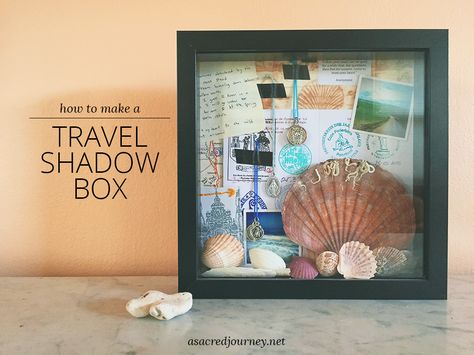 Travel Tip: Make a Travel Shadow Box with Mementos from Your Recent Adventure - A Sacred Journey Travel Shadow Box, Travel Shadow Boxes, Travel Photos Display, Shadow Box Ideas, Souvenir Display, London Travel Guide, Diy Shadow Box, Travel Crafts, Travel Keepsakes