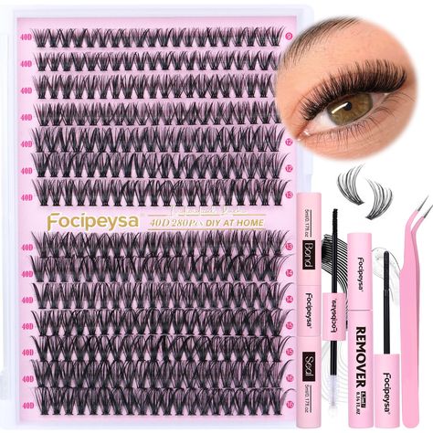 Eyelash Extension Kit D Curl Lash Clusters 280pcs DIY Lash Extension Kit 40D Individual Lashes with Lash Bond and Seal and Remover Lash Applicator DIY Lashes Kit for Individual Eyelashes Beginners Diy Lashes, Lash Extension Kit, Lash Clusters, Diy Lash Extensions, Eyelash Extension Kits, Curl Lashes, Individual Eyelashes, Individual Lashes, Lash Extension