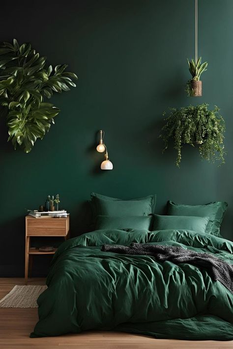 Evergreen Bedroom, Bedroom Slanted Ceiling, Victoria Cohen, Dark Green Bedroom Ideas, Forest Green Bedrooms, Green Bedroom Colors, Black Bedroom Aesthetic, Dark Green Bedroom, Cursed Cakes