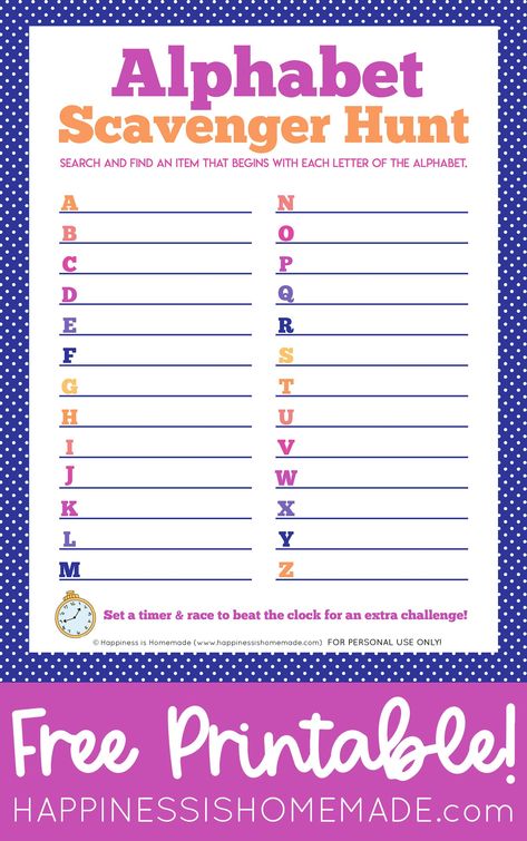 Alphabet Scavenger Hunt Printable: This free printable Alphabet Scavenger Hunt is a great way to get kids engaged with reading and writing! Plus, get 16 MORE free reading printables from my Totally Free Printables friends! Alphabet Scavenger Hunt Free Printable, Abc Scavenger Hunt Printable, Literacy Scavenger Hunt, Literacy Night Scavenger Hunt, Magazine Scavenger Hunt, Gnome Scavenger Hunt, Alphabet Scavenger Hunt Printable, Free Scavenger Hunt Printables, Letter Scavenger Hunt