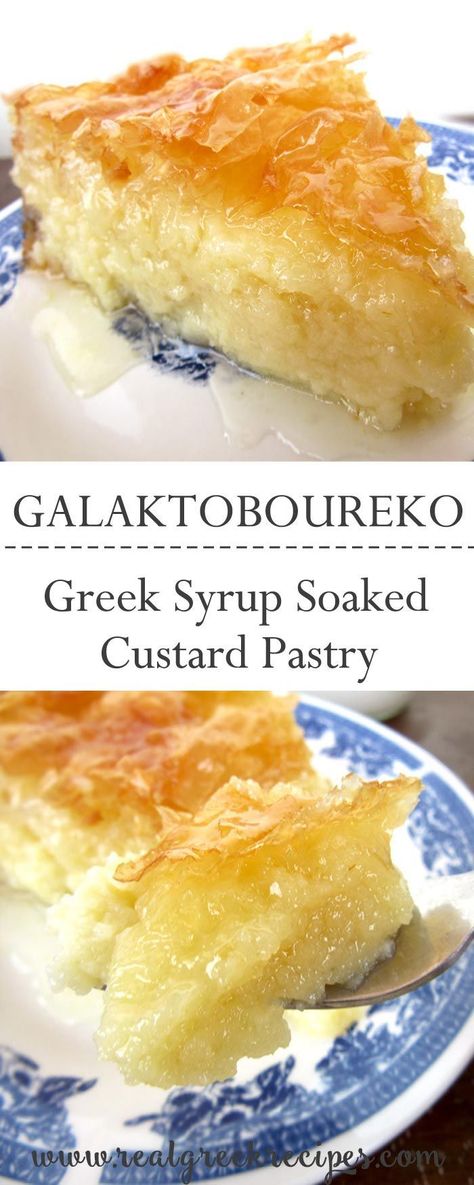 Galaktoboureko Recipe, Custard Pastry, Greek Bread, Food Recipes Dessert, Greek Baklava, Greek Dessert, Phyllo Pastry, Custard Pie Recipe, Greek Pastries