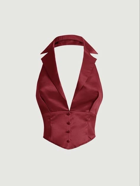 Red Outfit Ideas For Women, Rose Clothes, Halter Outfit, Halter Neck Vest, Rusty Rose, Modern Clothes, Top Halter, Women Tank Tops, Red Collar