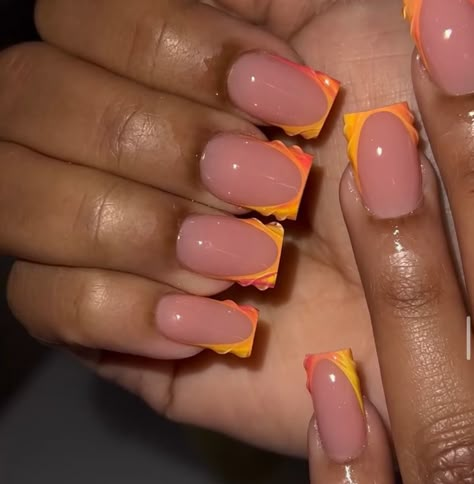 Orange And Yellow French Tip Nails, Orange French Nails, Nail Tips Design, Graduation Hairstyle, Nail Suggestions, Acting Scripts, Boubou Styles, Nails Styles, Nail Tip Designs