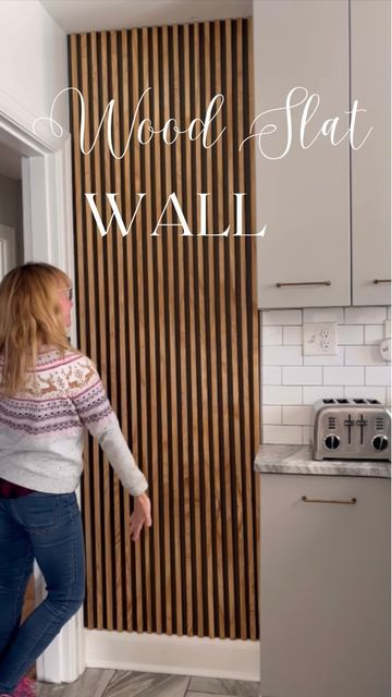 Shelly Chic Boutique on Instagram: "$30 DIY wood slat wall! Details⤵️ This was such an easy project and it totally transformed the space. Supplies needed: * Iron Ore paint @sherwinwilliams * Plywood @loweshomeimprovement * Weathered Oak Stain @minwaxusa * Brad nailer @amazon Be sure to SAVE and FOLLOW for more easy DIYs! #diy #accentwall #accentwallideas #woodslatwall #diyhomeprojects" Iron Ore Paint, Diy Wood Slat Wall, Weathered Oak Stain, Guest Bathroom Remodel, Pantry Room, Brad Nailer, Plywood Walls, Wood Slat Wall, Cherry Stain