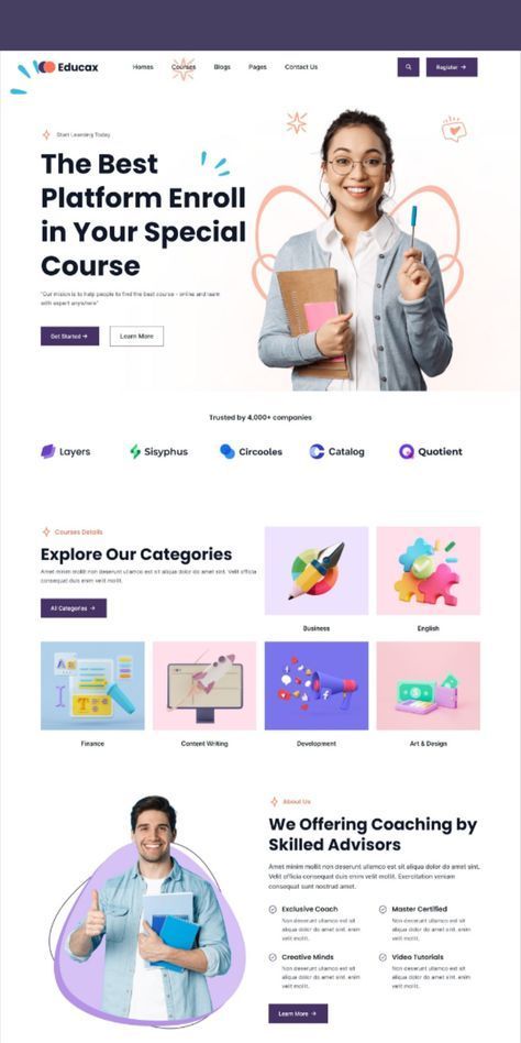 Website design E Learning Website Design, Academy Website Design, Web Design School, Learning Website Design, Landing Page Ui Design, Digital Marketing Website Design, Business Website Design Templates, About Us Page Design, Figma Website