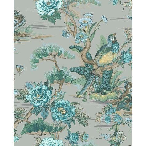 Seabrook Designs Linden Bird Floral Unpasted Wallpaper - Bed Bath & Beyond - 37701251 Floral Pattern Wallpaper, Drops Patterns, Floral Paper, Eastern Art, Wallpaper Pattern, Little Designs, Print Wallpaper, Classic Interior, Surface Textures