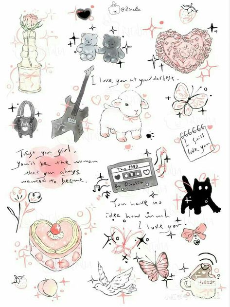 Coquette Doodles Aesthetic, Pink Doodles Aesthetic, Coquette Doodles, Cocoppa Wallpaper, Cute Doodles Drawings, Art Diary, Cute Doodle Art, Simple Doodles, Scrapbook Journal