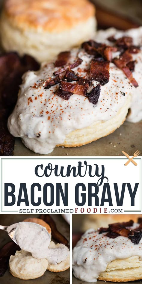 Country Bacon Gravy is a simple milk gravy recipe made with bacon grease. If you love biscuits and gravy for breakfast, you'll love this bacon gravy! Gravy With Bacon Grease, Milk Gravy Recipe, Breakfast Gravy Recipe, Brunch Biscuits, Thanksgiving Gravy Recipes, Country Gravy Recipe, Breakfast Gravy, Homemade Gravy For Biscuits, Homemade Gravy Recipe