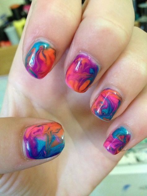 swirly gel nails Nails Marble Designs, Tye Dye Nails, Beginner Nails, Marble Tie Dye, Nails Marble, Ombré Nails, Tie Dye Nails, Orange Stick, Latest Nail Art