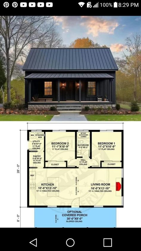 Small Cabin House Plans 2 Bedroom, Barndo Tiny Home, Two Bedroom Tiny House Plans Layout, Small Bardo Minimum, Shop House Interior Design, Tiny House 2 Bedroom Floor Plans, Cabin Floor Plans 2 Bedroom, Barndominium Cottage, Mini Barndominium