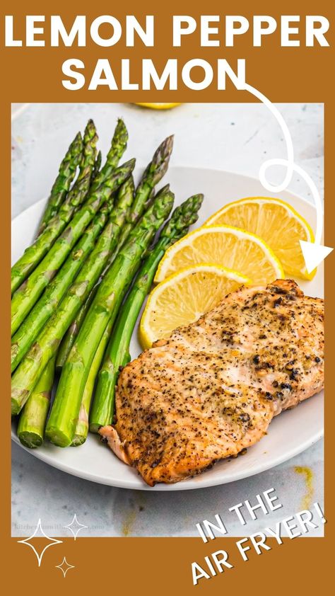 If you are in the market for a fast recipe that tastes like it's straight out of a restaurant, then I have the perfect recipe for you. This lemon Pepper Air Fryer Salmon is tasty, flaky, and simple to make. This will be a great new choice to share with your friends and family. Lemon Pepper Salmon, Air Fryer Salmon, Air Fryer Fish, Air Fried Food, Air Fryer Oven Recipes, Air Fryer Dinner Recipes, Air Fryer Recipes Easy, Air Fryer Recipes Healthy, Lemon Pepper