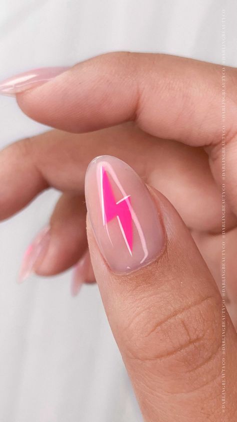 Lightnight Bolt Nails, Lighting Bolt Nails Designs, Lightning Bolt Nails, Lightning Nails, Western Nails, Lighting Bolt, Happy Nails, Simple Gel Nails, Round Nails