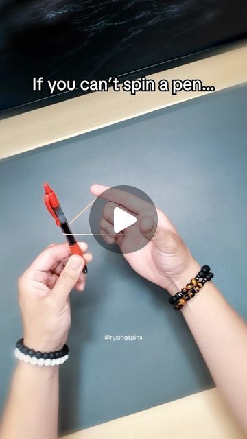 Ryzing Spins on Instagram: "Try this! 👀

Share this reel with your friends! 😊 Want to learn pen spinning? Check out the YouTube channel for tutorials in the bio link! 👆 Don’t forget to follow and let’s learn together! 👍

#tricks #penspinning #skills #hack #tips #rubberband #tutorial #art #challenge #satisfying #explore #reels" How To Spin A Pen, Pen Spinning Tutorials, Pen Tricks, Pen Spinning, Art Challenge, Rubber Bands, Youtube Channel, Spinning, Pen