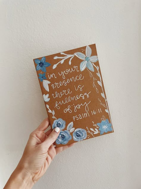 Bible Painting Cover Easy, Paint Your Bible Cover, Simple Bible Painting Cover, Painted Scripture Cover, Painting Cardboard, Brown Notebook, Painted Journal, Hand Painted Bible Cover, Painted Bible