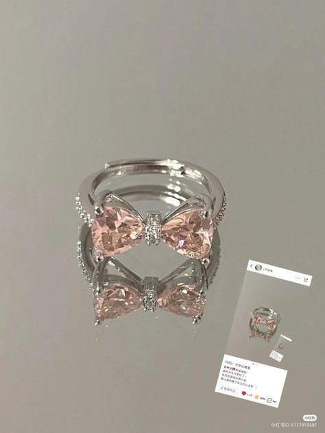 Jewelery Aesthic, Baby Pink Bow, Stylish Jewelry Accessories, Ethereal Jewelry, Coquette Style, Accesories Jewelry, Jewelry Aesthetic, Bow Ring, Prom Jewelry