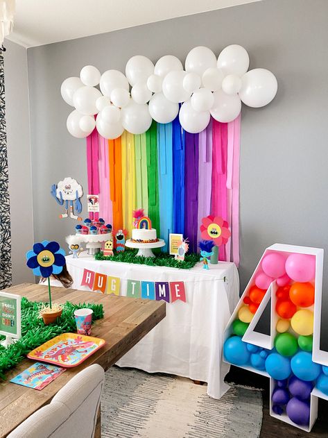 Trolls Themed 1st Birthday Party, 2nd Birthday Trolls Theme, 2nd Birthday Rainbow Theme, Rainbow Birthday Diy, Girls Trolls Birthday Party, Trolls 2 Birthday Party Ideas, Rainbow Kids Birthday Party, Kids Rainbow Birthday Party, Trolls Diy Party Decorations