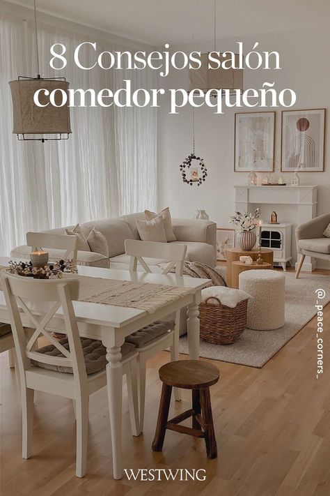 Decorar el comedor con estilo es vital para sentirnos a gusto y también nuestros invitados. Junto con el salón, el comedor es una de las zonas de encuentro con más vida de la casa por eso se merece una decoración de interiores moderna y elegante, aunque vivamos en casas pequeñas. Si eres de los que cuenta con este espacio combinado, te contamos como sacarle partido. Déjate inspirar en Westwing con 8 ideas y consejos de decoración para el salón comedor y disfruta de este espacio tan acogedor. Living And Dining Area Design, Cottage Ranch, Ideas Decoracion Salon, Comfy Cozy Home, Open Plan Kitchen Living Room, Apartment Living Room Design, Living Room Decor Inspiration, Living Room Decor Apartment, Living Room Inspo