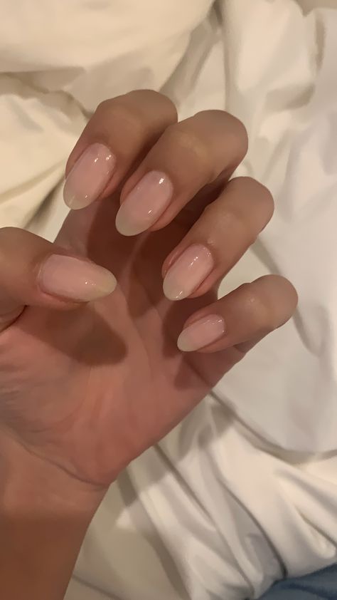 Acrylic Nails Sheer Pink, Light Pink Transparent Nails, Light Pink Jelly Nails Almond, Semi Sheer Nails, Milk Jelly Nails, Sheer Nail Ideas, Translucent Nude Nails, Sheer French Tip Nails, Sheer Pink Almond Nails