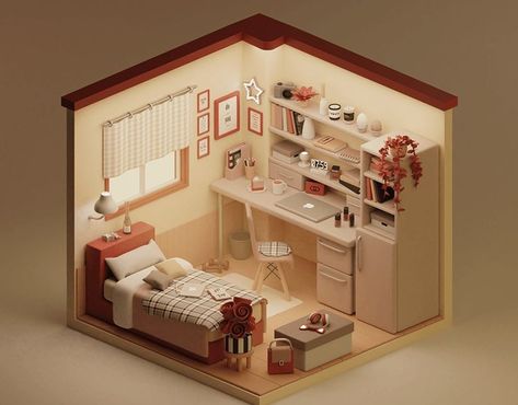 Cute Comfortable Room Made In Blender Blender 3d Room, Blender Room, Isometric Rooms, Dark Academia Home, Isometric Room, Blender Ideas, 3d Room, Small Apartment Interior, House Floor Design