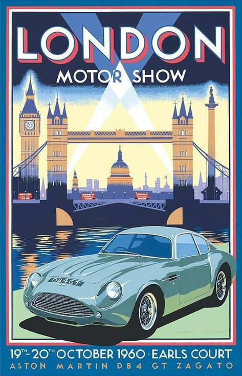 Art Deco Car, Vintage Films, Aston Martin Db4, Poster Advertising, Postal Vintage, Deco Poster, Racing Posters, Vintage Auto, Retro Travel Poster