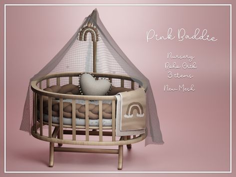 Nursery Boho Crib | Pink Baddie on Patreon Sims4 Cc Beach Clothes, Changing Table Cc Sims 4, Sims 4 Nursery, Boho Crib, Toddler Cc Sims 4, Pink Baddie, Sims 4 Cc Furniture Living Rooms, Mods Sims 4, Sims 4 Beds