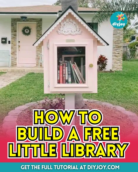 Diy Tiny Library, Yard Library House Diy, Lending Library Ideas, Diy Little Library, Little Library Plans Diy, Diy Little Free Library, Bookshelf Chair Diy, Free Little Library, Little Free Library Plans