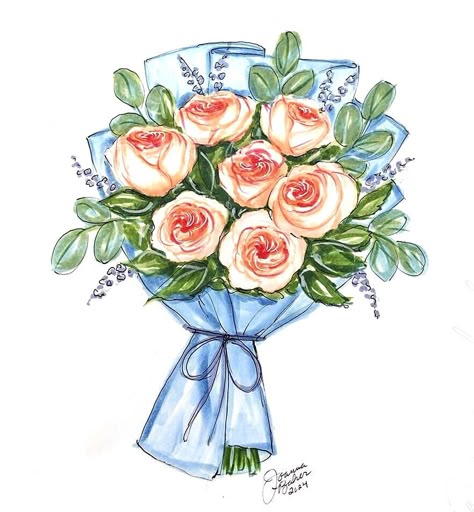 How To Draw A Bouquet, Flower Bouquet Aesthetic Drawing, Flower Bouquet Drawings, Rose Bouquet Drawing, Flower Bouquet Sketch, Bouquet Of Flowers Drawing, Flower Bouquet Drawing, White Rose Bouquet, Preschool Art Activities