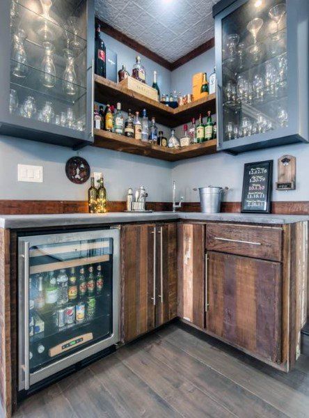 Top 70 Best Home Wet Bar Ideas - Cool Entertaining Space Designs Home Wet Bar Ideas, Corner Bar Ideas, Wet Bar Ideas, Basement Wet Bar, Small Bars For Home, Home Bar Ideas, Coin Bar, Home Wet Bar, Corner Bar