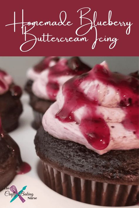 Homemade Blueberry Buttercream Icing Blueberry Icing, Homemade Buttercream Icing, Types Of Icing, Blueberry Buttercream, Basic Cupcake Recipe, Blueberry Butter, Chocolate Cake Mix Recipes, Buttercream Icing Recipe, Work Snacks