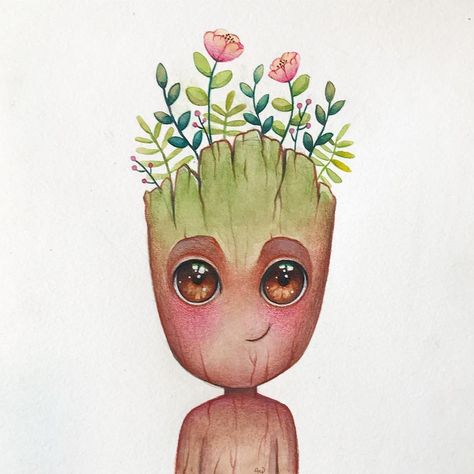 Baby Groot❤️ . . #watercolor #babygroot #groot #marvel #sketchbook #marvelbrasil #childrenillustration #guardiansofthegalaxy #best_of_illustration #cansonbr #canson #fabercastell #guardioesdagalaxia Marvel Sketchbook, Marvel Paintings, Groot Marvel, Marvel Drawings, Abstract Art Painting Diy, Baby Groot, Galaxy Art, Marvel Wallpaper, Sketch Painting