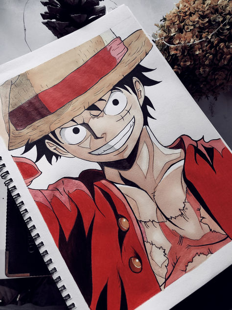 Cartoon Marker Art, Anime Drawing Markers, Anime Marker Drawings, Alcohol Marker Anime, Alcohol Marker Drawings Anime, One Piece Drawing Pencil, Drawing Ideas Alcohol Markers, Anime Drawing Coloured, One Piece Luffy Drawing