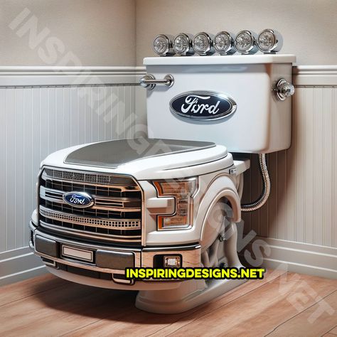 There Are Now Toilets Shaped Like Pickup Trucks, Monster Trucks, Race Cars, and Deloreans! Cars Pictures, Car Part Furniture, Toilet Art, Car Furniture, Funny Cars, Classic Pickup Trucks, Ford Pickup Trucks, Custom Paint Jobs, Ford Pickup