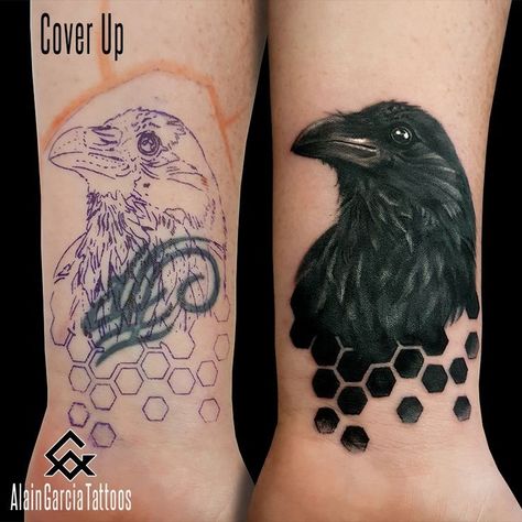 Cover Up Tattoos For Men, Tatuaje Cover Up, Grey Ink Tattoos, Infected Tattoo, Crow Tattoo Design, Bird Tattoos For Women, Crow Tattoo, Raven Tattoo, Bird Tattoo