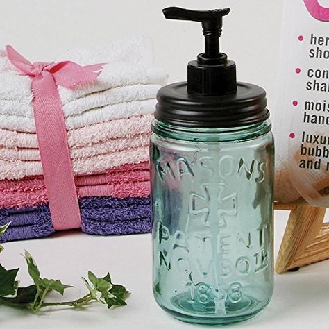 Mason Jar Soap Dispenser Affiliate Farmhouse Bathroom Inspiration, Chalk Labels, Aqua Kitchen, Farmhouse Kitchen Inspiration, Small Mouth, Pint Mason Jars, Mason Jar Soap Dispenser, Glass Soap Dispenser, Blue Mason Jars