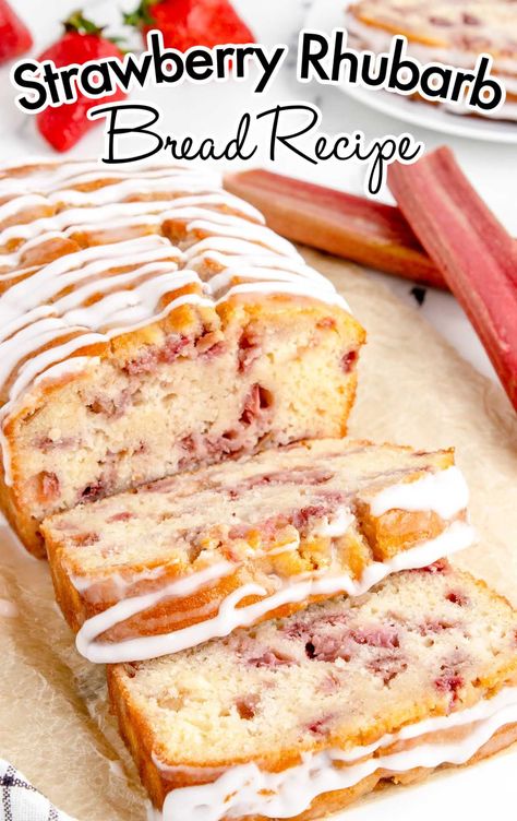 Strawberry Rhubarb Bread - Pass the Dessert Rhubarb Recipes Bread, Strawberry Rhubarb Bread, Easy Rhubarb Recipes, Strawberry Rhubarb Recipes, Strawberry Rhubarb Cobbler, Best Rhubarb Recipes, Rhubarb Bread, Rhubarb Desserts, Strawberry Bread