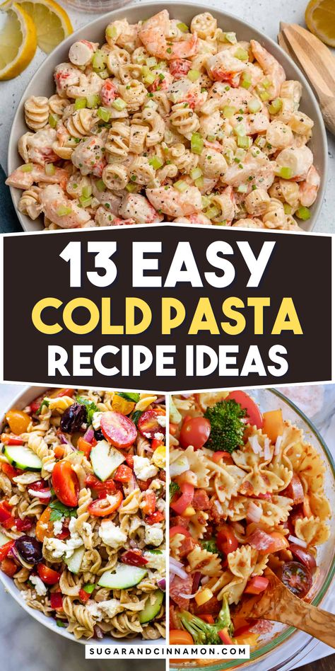 Cool off this summer with these easy cold pasta salad recipes! 🥗✨ Perfect for picnics, potlucks, and barbecues, these salads are packed with flavor and colorful ingredients. From classic Italian to zesty Mediterranean, there's a recipe for everyone. Don’t forget to save this pin for later! 💖 Delicious Pasta Salad Recipes, Fresh Cold Dinner Ideas, Pasta Salad Recipes For Potluck, Pasta Salad Work Lunch, Pasta Salads For Dinner, Homemade Cold Pasta Salad, Pasta Salad No Veggies, Cold Pasta Recipes Lunch Ideas, A Present Pasta Salad