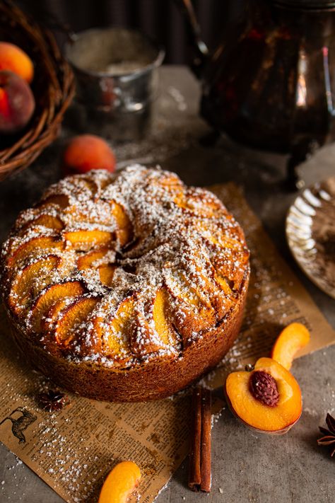 Autumn Spiced Peach Cake Recipe | Warm and Wholesome Delight Autumn Crumble, Peach Cake Recipe, Peach Cake Recipes, Spiced Peaches, Baked Good, Baked Peach, Apple Cider Caramels, Vegan Cake Recipes, Peach Cake