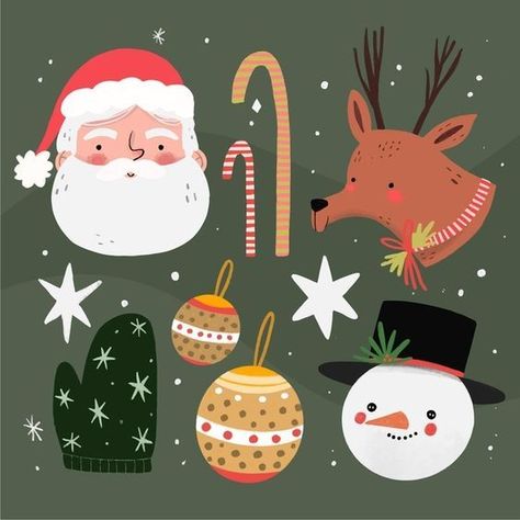 Christmas Cute Illustration, Christmas Vector Illustration, Christmas Illustration Design, Santa Illustration, Christmas Card Illustration, Hand Drawn Christmas, Xmas Sticker, 귀여운 음식 그림, Christmas Illustrations