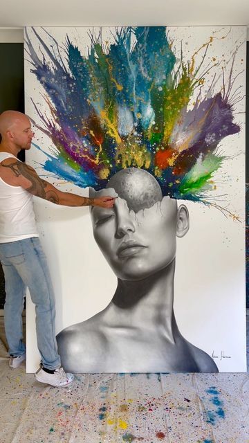 ASHVIN HARRISON on Instagram: "Is the moon on your mind? 🌔 Does is guide, balance and empower you? This super large painting is an expression of lunar love. ‘Mind Galaxy’ is a charcoal and acrylic painting on fine art rolled canvas 260x165cm (104x66inch). Currently available to own. #art #expressionism #artwork #realismart #australianartist #moonart #spaceart #artoftheday #artcollector #artcurator #surrealism #artistsoninstagram #artreel #ashvinharrison" Ashvin Harrison, Large Canvas Painting, Art Curator, Surrealism Painting, Realism Art, Large Canvas, Moon Art, Australian Artists, Large Painting