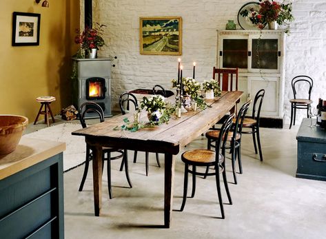 Welsh Cottage, Painted Cupboards, Victorian Townhouse, Yellow Tile, Cosy Cottage, Urban Cottage, My Dream Kitchen, Wooden Staircases, Bentwood Chairs