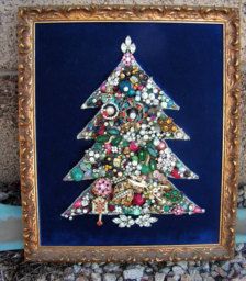 Collage & Mixed Media - Etsy Art Antique Crafts, Decorated Trees, Vintage Upcycle, Jewelry Trees, Folk Art Jewelry, Tree Collage, Old Jewelry Crafts, Jeweled Christmas Trees, Jeweled Christmas